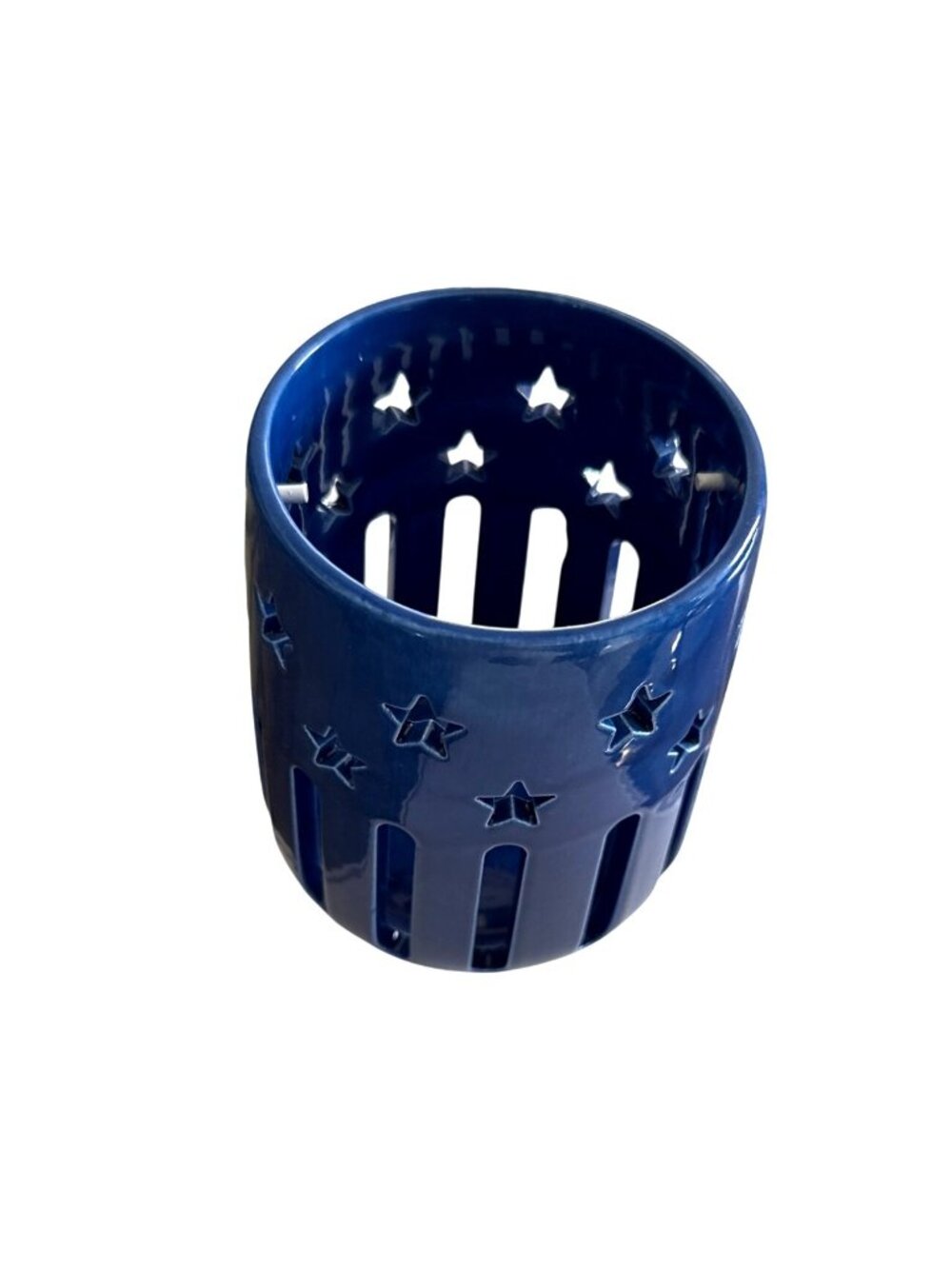 Ceramic Blue Star Cutout Lantern Candle Holder 6.5" Tall (Candle not included) - Picture 2 of 6